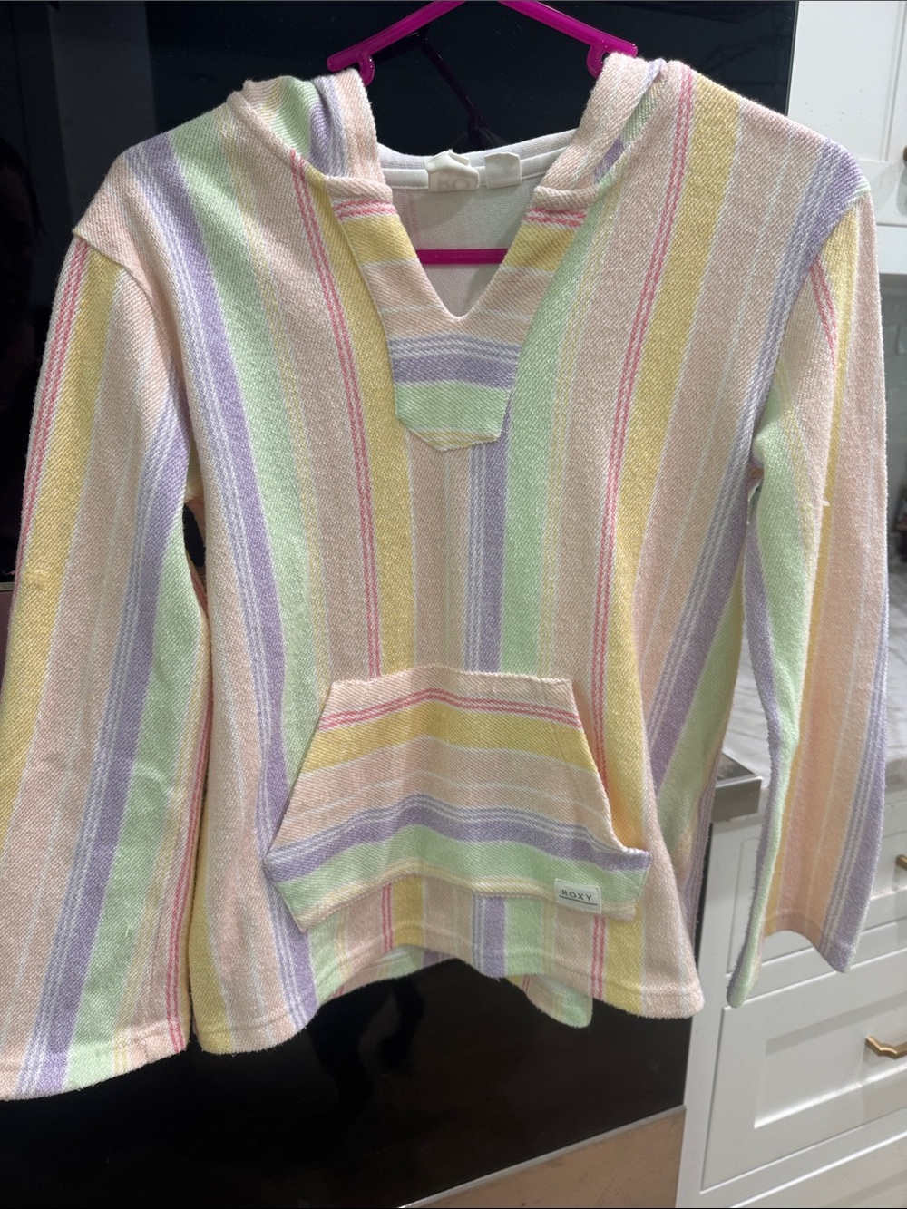 Pastel Striped Hooded Baja Sweater and shorts